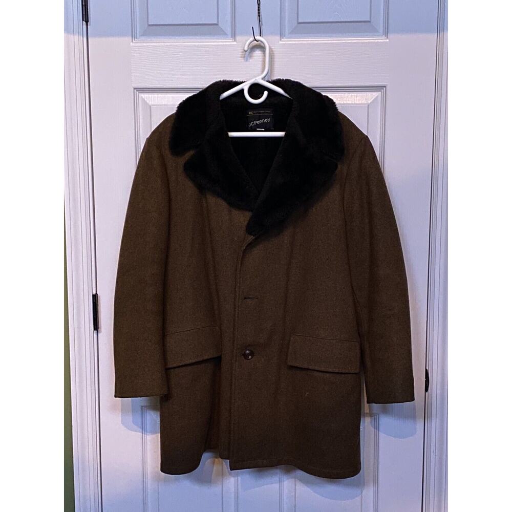 Heavy Overcoat Brown Black Fleece Lined Size 42 VTG J.C. Penney READ NOTE‎